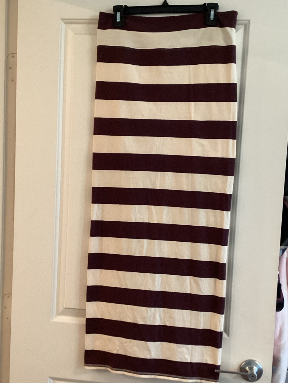 Free People Burgundy and Cream Striped Maxi Skirt